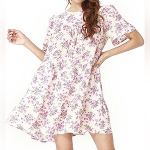 Mini Ruffle Loose Swing Shift Baby Doll Round Neck Floral Dress - SIZE MEDIUM